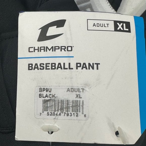 Champro Men's Size XL Pant Baseball Two Back Pockets Black New With Tags - Picture 6 of 15